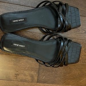 Nine West Black Strappy Square-Toe Slide Sandals